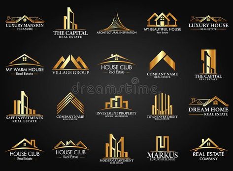 Set and Group Real Estate, Building and Construction Logo Vector Design royalty free illustration Construction Company Names, Real Estate Company Names, Real Estate Building, Luxe Logo, Construction Company Logo, Logo Luxe, Inmobiliaria Ideas, Property Logo, Architect Logo