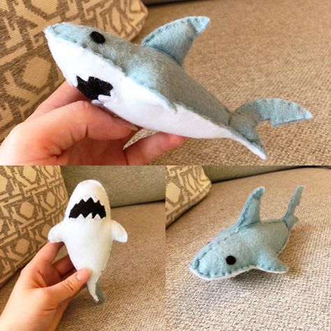 Felt Shark Pattern, Diy Shark Plush, Felt Plushie Ideas, Shark Diy Crafts, Felt Plushies Pattern, Shark Sewing Pattern, Shark Felt, Shark Diy, Diy Felt Crafts