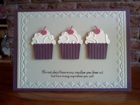 Stampin' Up! Create a Cupcake punches layered on cardstock embossed with the Tulip Frame embossing folder Cupcake Birthday Cards, Cupcake Cards, Cake Paper, Stampin Up Birthday Cards, Caramel Cupcakes, Cupcake Card, Sarah B, Birthday Cards For Women, Cake Card