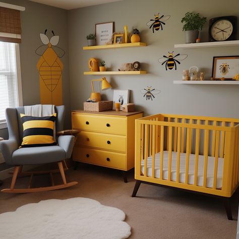 Black And Yellow Nursery, Colorful Gender Neutral Nursery, Yellow Baby Room, Bee Nursery, Girly Nursery, Baby Nursery Inspiration, Yellow Nursery, Baby Room Inspiration, Boy’s Room