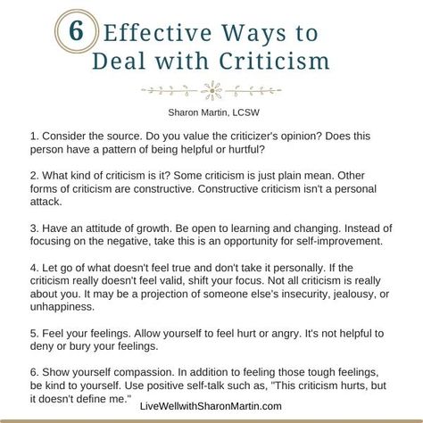 6 Effective Ways to Deal with Criticism - Live Well with Sharon Martin Dealing With Criticism, How To Handle Criticism, How To Deal With Criticism, Sharon Martin, Wise Advice, Dont Take It Personally, Health Art, Constructive Criticism, Positive Self Talk