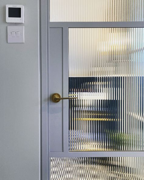 Steel door and fluted glass Ripped Glass Door, Reeded Glass Exterior Door, Glass Steel Door, Fluted Glass Door Design, Fluted Glass Arch Door, Reeded Glass Sliding Door, Fluted Glass Front Door, Fluted Glass Sliding Door, Fluted Glass Panel