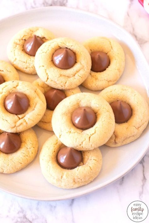 Hersey Kiss Cookies, Thumbprint Cookies Hershey Kiss, Peanut Butter Kiss Cookies Recipe, Family Recipe Ideas, Elf Poop, Kiss Cookies Recipe, Christmas Thumbprint, Cookies Thumbprint, Peanut Butter Thumbprint Cookies