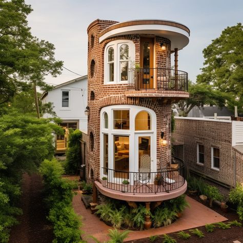 Brick Style 🧱🧱🧱... - Living In A Tiny Round Tiny House, Brick Tiny House, Art Deco House Exterior, Small Brick House, Tiny Cottage Interior, Unique Houses Exterior, Tiny Castle, Paint Color Ideas, Small Tiny House