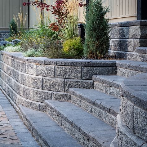 Outdoor Steps Ideas, Patio Paver & Retaining Wall Steps Pictures Concrete Patio Steps, Steps Backyard, Patio Step, Retaining Wall Steps, Farmers Porch, Backyard Retaining Walls, Paver Steps, Step Ideas, Front Door Steps