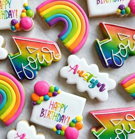 Rainbow Birthday Party Cookies, Rainbow Party Cookies, Rainbow High Cookies, Fun Decorated Cookies, Trolls Cookies Decorated, Rainbow Decorated Cookies, Rainbow Cookies Decorated, Rainbow Birthday Cookies, Rainbow Sugar Cookies