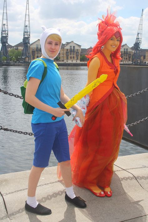 Finn the Human and Flame Princess from Adventure Time Finn And Flame Princess, Flame Princess And Finn, Esther Blanchett, Adventure Time Costume, Princess Couple, Adventure Time Flame Princess, Time Costume, Fire Costume, Fire Princess