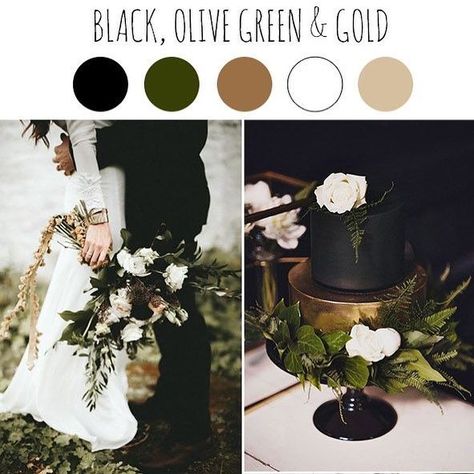 Our next Fall color palette is a very masculine and elegant combination of black, olive green and gold. The greenery, the touches of gold, all being grounded by rich black. Fall wedding planning starts HERE! Contact me today. 218-242-1763 #millerformal #s Olive Green And Gold Wedding, Black Fall Wedding, Fall Wedding Planning, Olive Green Weddings, Olive Wedding, Gold Wedding Colors, Wedding Ceremony Ideas, Dark Wedding, Wedding Venue Inspiration