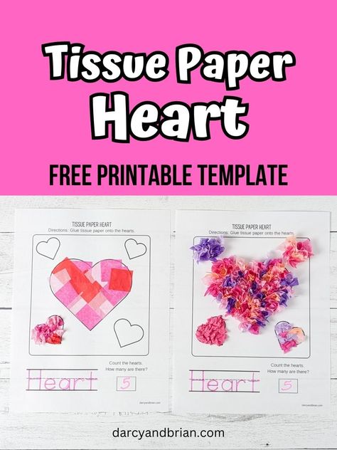 Looking for a fun and educational craft activity for your little ones? Try this tissue paper heart craft, perfect for preschool and kindergarten! This free printable craft template will not only help children develop their shape recognition skills but also practice tracing the word "heart" at the bottom of the worksheet. This fine motor skill activity is ideal for homeschooling or classroom settings. Great Valentine's Day art center activity idea too! Tissue Paper Crafts For Kids, Kids Art Smock, Kids Fathers Day Crafts, Fire Crafts, Practice Tracing, Tissue Paper Crafts, Heart Craft, Free Printable Crafts, Paper Party Decorations