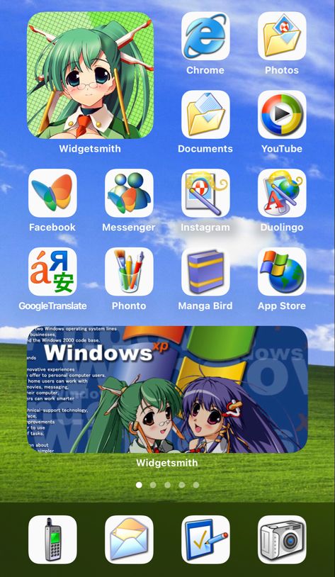 my personal windows xp/os-tan inspired iphone home screen layout!! :) Windows Xp Aesthetic, Nostalgia Aesthetic Wallpaper, Home Screen Layout Iphone, Bird App, Home Screen Layout, Aesthetic Widget, Nostalgia Aesthetic, Nostalgia Core, Android Theme