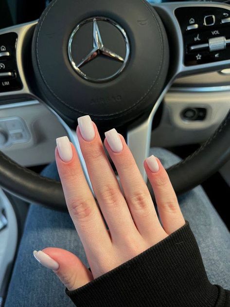 White Nails Plain Simple, Rounded Square Acrylic Nails, Matte White Nails, Rounded Acrylic Nails, Fresh Nails, Milky Nails, Simple Gel Nails, Basic Nails, Casual Nails