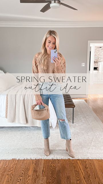 Abby \\ Home With The Timms on Instagram: "Spring Sweater Outfit // Loving this cozy sweater to wear now with jeans + this spring with white denim 🤍 Comment “LINK” to have all the details sent directly to you. #expressyou #sweaterweather #springsweater #springfashion #springstyle #winteroutfit #winterfashion #casualoutfit #casualstyle #casuallook #styleover30 #neutralstyle #ltkfashion #ltksalealert #casualchic" Spring Sweater Outfits, Shein Sweater, Sweater Outfit, Spring Sweater, Neutral Fashion, Cozy Sweater, Cozy Sweaters, White Denim, Sweater Weather