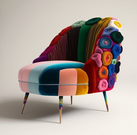 chairs are uniquely the best impression of design @anchorball_ai embroidered rainbow chaise #inspiration #kenkelleher #chaise… | Instagram Modern Blue Sofa, Patchwork Furniture, Colorful Room Decor, Embroidered Rainbow, Funky Chairs, Artistic Furniture, Modern Sofa Designs, Simple Sofa, Unique Chair