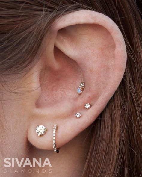 Layering diamond studs gives you that bit of sass to your class. Layer them up or layer them down in Rose Gold, Yellow Gold, White Gold or Platinum and ranging in diamond sizes from 0.05ct to 0.70ct on each stud. Shop our Classic Diamond Collection online or via the product Iink in this picture ✨ #layersonlayers Ear Piercings Ideas, Big Gold Hoop Earrings, Auricle Piercing, Ear Ideas, Constellation Piercings, Ear Peircings, Piercings Ideas, Gold Bar Earrings Studs, Pretty Ear Piercings