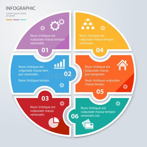 Six piece flat puzzle round infographic presentation. Circle business diagram. S #Sponsored , #sponsored, #SPONSORED, #flat, #infographic, #business, #puzzle Puzzle Pieces Template, Illustration Presentation, Circle Puzzle, Puzzle Piece Template, Presentation Infographic, Infographic Examples, Banner Illustration, Circle Infographic, Infographic Presentation