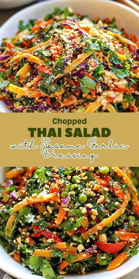 The Chopped Thai Salad with Sesame Garlic Dressing is a vibrant, flavorful, and nutritious dish! 🥗🌿 Packed with fresh veggies, crunchy textures, and a tangy sesame garlic dressing, this salad is perfect for lunch or a light dinner. It’s refreshing, healthy, and full of bold flavors.  📌 Save this pin to make a fresh and flavorful chopped Thai salad for a healthy meal! #ThaiSalad #HealthyEats #VibrantSalads #NutritiousMeals #EasyLunchIdeas #FreshAndFlavorful Sesame Garlic Dressing, Sesame Salad, Garlic Dressing, Thai Salad, Thai Salads, Light Dinner, Chopped Salad, Easy Lunches, Fresh Veggies