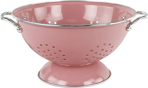 Amazon.com: Reston Lloyd Food Prep Strainer Steel Colander, 3 Quart/ 96 oz/2.8 L, Pink: Home & Kitchen Pink Kitchen Appliances, Splatter Screens, Mesh Strainer, Steel Rims, Pink Kitchen, Pot Rack, A Fruit, Food Prep, Pink Enamel