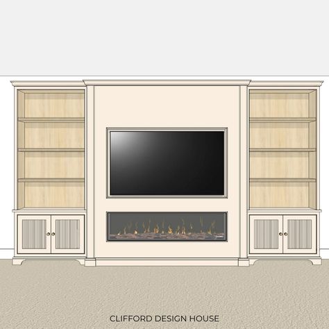 media wall with fireplace • Instagram Media Unit Kitchen, Classic Media Wall Design, Media Wall With Tv, Media Wall Traditional, Country Media Wall, Media Unit With Fireplace, Built In Media Wall With Fireplace, Media Walls With Fireplace, Lounge Media Wall