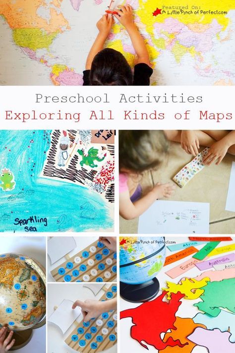 Preschool Activities: Exploring All Kinds of Maps (These activities are designed to teach geography, letters, organization, or creativity.) Teaching Maps, Preschool Social Studies, Geography For Kids, Geography Activities, Map Activities, Map Skills, Social Studies Activities, Homeschool History, Preschool Science