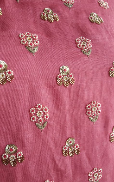 Zari Work Embroidery, Work On Sleeves, Onion Pink, Hand Beaded Embroidery, Hand Embroidery Dress, Beadwork Embroidery, Kurti Embroidery Design, Hand Embroidery Videos, Handmade Embroidery Designs