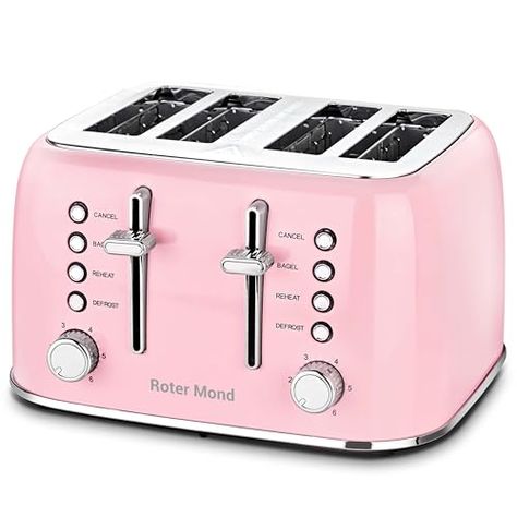 Sourdough Tortillas, Pink Toaster, Types Of Bagels, Pink Kitchen Appliances, Eccentric Kitchen, Retro Pink Kitchens, Retro Toaster, Valentines Breakfast, Stainless Steel Toaster