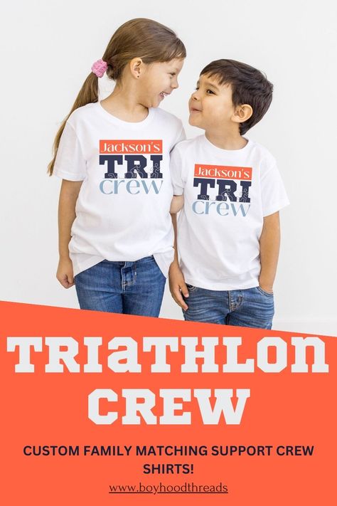 Show your SUPPORT for your Triathlete in this CUSTOM NAME TRI SUPPORT CREW Shirt! The whole family can be matching as you show your favorite Triathlete you're there for them and make it easy for them to spot you during the race! This is a BESTSELLER shirt for a reason! Our shirts are SUPER soft and SUPER comfy making them fit like a well-loved favorite! Triathlon Support Shirts, Triathlon Shirts, Family Matching Shirts, Ironman Triathlon, Crew Shirt, The Race, For A Reason, Matching Shirts, Family Matching