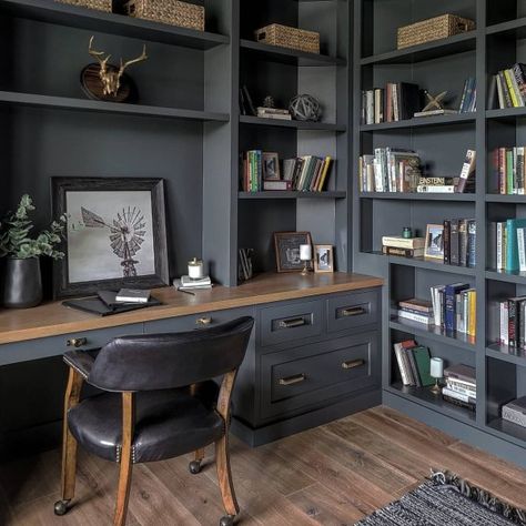 Rock Bottom SW 7062 - Timeless Color Paint Color - Sherwin-Williams Home Office Layouts, Built In Bookshelves, Home Library Rooms, Home Office Cabinets, Office Built Ins, Modern Home Offices, Mount Etna, Small Home Offices, Office Remodel