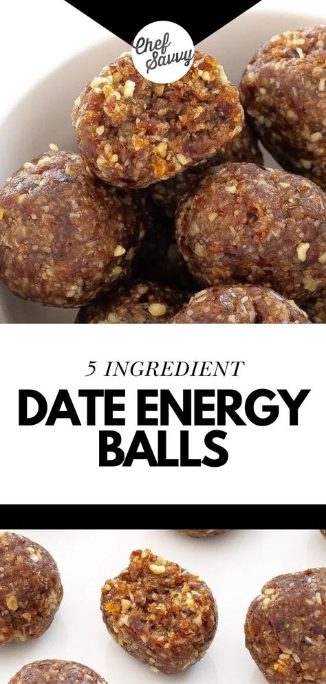 Try making these No Bake Healthy Date Energy Balls! These Date Energy Balls are made with wholesome, good-for-you ingredients that are naturally sweetened by dates and perfect for an on-the-go energy-packed snack! All you need is 5 Ingredients to make this recipe! Follow Chef Savvy for more No Bake Spring Dessert Recipes! Date Recipes Healthy, Date Energy Balls, No Bake Healthy, Energy Balls Recipe, Chef Savvy, Bake Healthy, Energy Balls Healthy, Spring Recipes Dessert, Energy Ball Recipe