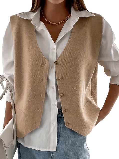 Casual Chique Stijl, Vest Outfits For Women, Chique Outfit, Style Casual Chic, Pullover Outfit, Sweater Vest Women, Chic Outfit, Vest Outfits, 가을 패션