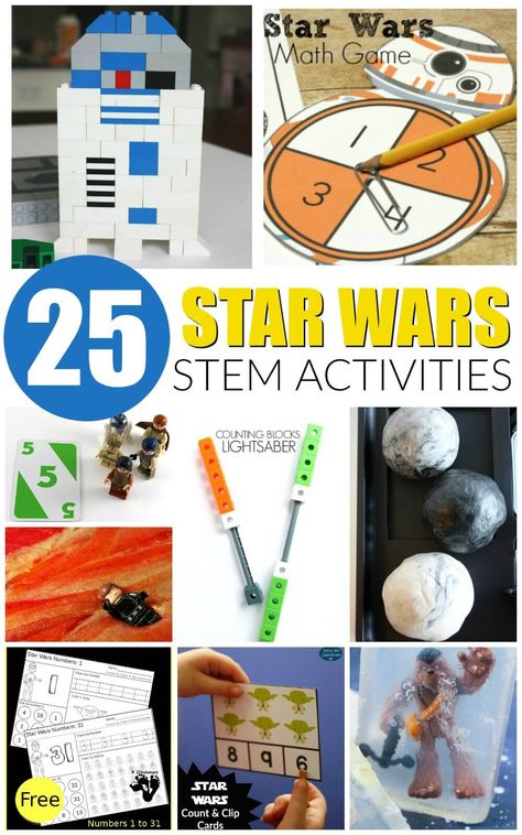 Awesome Star Wars STEM activities for kids! Tons of hands-on science, technology, engineering and math projects with Star Wars. Star Wars Activities, Star Wars Classroom, Stem Activities For Kids, Star Wars Crafts, Quiet Play, Math Activities For Kids, Star Wars Day, May The 4th Be With You, Unit Studies