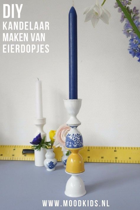 Van (oude) eierdopjes maak je in no-time een leuke kandelaar of vaas voor bijvoorbeeld Pasen. Suzanne legt je stap voor stap uit hoe je het maakt. Eitje! Upcycle Home, Diy Candle Sticks, Hobbies For Adults, Teacup Crafts, Mosaic Pots, Candle In The Wind, Tea Party Wedding, Cup Crafts, Diy Upcycle