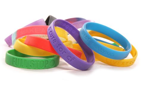 Recycling Mystery: Silicone Bracelets Recycling Information, Silicone Bracelets, Wristbands, Rubber Bands, Good Grips, How To Raise Money, Emboss, Leather Bracelet, Recycling