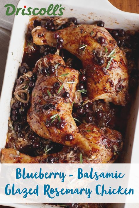 The sweetness of blueberries and maple syrup blend with the acidity of balsamic vinegar and fragrant rosemary to make a rich sauce for baked chicken. Searing the chicken breasts in the skillet before making the sauce gives it extra flavor. Let us know what you think of this top rated berry recipe! Sauce For Baked Chicken, Appetizers Meat, Balsamic Vinegarette, Blueberry Balsamic, Blueberry Chicken, Balsamic Vinegar Recipes, Keto Meat, Balsamic Glazed Chicken, Balsamic Onions