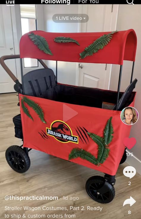 Halloween Wonderfold Wagon, Dinosaur Wagon Costume, Halloween Wagon Decor, Wonderfold Halloween Costumes, Jurassic Park Wagon, Wonderfold Wagon Halloween Costumes, Wagon Halloween Costumes, Wagon Costume, Family Themed Halloween Costumes