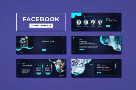 Facebook Cover Template / Technology. 5 social media banner design pack. 851px x 315px Facebook Cover Template. PSD files. Fully Editable Files. Well Organized Layers. Ready to use for Facebook. Free Google Fonts. Editable text, image & color. Digital Banners Design, Facebook Cover Banner Design, Tech Banner Design, Technology Banner Design, Cover Facebook Design, Digital Banner Design, Technology Ads, Facebook Banner Design, Facebook Cover Photo Design