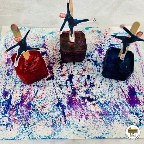 Hockey Art Preschool, Painting With Ice Preschool, Winter Sports Crafts Preschool, Olympic Sensory Bin, Winter Sports Preschool Activities, Winter Sports Activities Preschool, Winter Sports Crafts For Toddlers, Winter Process Art Preschool, Winter Preschool Themes