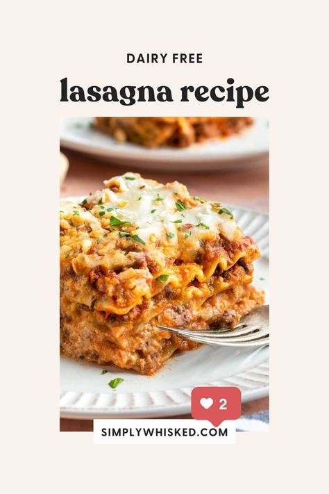 Loaded with beef and creamy vegan ricotta, this meaty, dairy free lasagna recipe is hands down the best you'll find. Dairy Free Lasagna Recipe, Dairy Free Lasagna, Vegan Lasagna Recipe, Dairy Free Alfredo Sauce, Vegan Ground Beef, Dairy Free Pasta, Vegan Ricotta, Beef Lasagna, Meat Lasagna