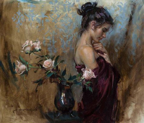 Rose Lyric by Dan Gerhartz, Oil, 31 x 36 Dan Gerhartz, Daniel F Gerhartz, Daniel Gerhartz, Rembrandt Drawings, Art Academia, Feminine Art, Painting Collage, Oil Painters, Princess Art