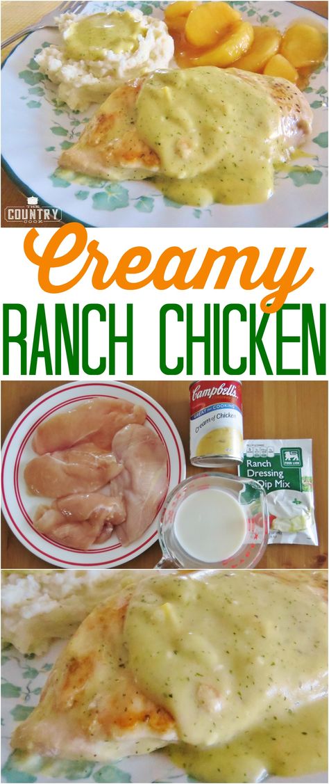 Creamy Ranch Chicken recipe from The Country Cook. Only 4 ingredients! Creamy Ranch Chicken Recipe, Ranch Chicken Recipe, Creamy Ranch Chicken, Chicken Recipes For Dinner, Ranch Chicken Recipes, Creamy Ranch, Country Cook, The Country Cook, Ranch Chicken