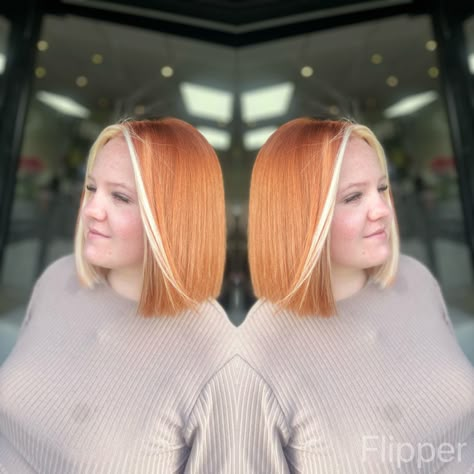 Copper Hair Money Piece, Cooper And Blonde Hair, Copper Hair With Blonde Money Piece, Short Copper Hair, Color Block Hair, Bleach London, White Blonde, Copper Hair, Blonde Bobs