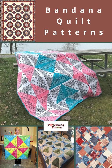 Bandana Quilts Easy, Bandana Quilt Ideas, Bandana Quilt Patterns, Bandana Projects, Bandana Quilts, Free Quilt Patterns For Beginners, Quilt Patterns For Beginners, Bandana Wreath, Free Baby Quilt Patterns