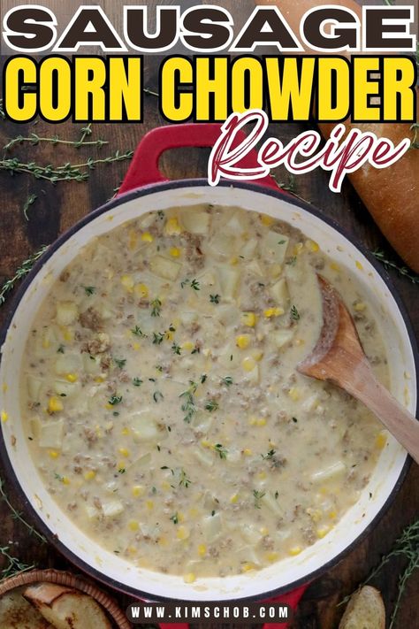 If you're craving a delicious and flavorful spicy sausage corn chowder, look no further! This recipe is a game changer, combining spicy sausage, potatoes, corn, and more in one hearty dish. Enjoy this amazing and easy-to-make chowder that will satisfy your taste buds. Sausage Potato Corn Chowder Ree Drummond, Sausage And Corn Chowder, Sausage Corn Chowder Recipe, Sausage Corn Chowder, Shrimp Corn Chowder, Farmer Sausage, Corn Chowder Soup, Potato Corn Chowder, Shrimp Sausage