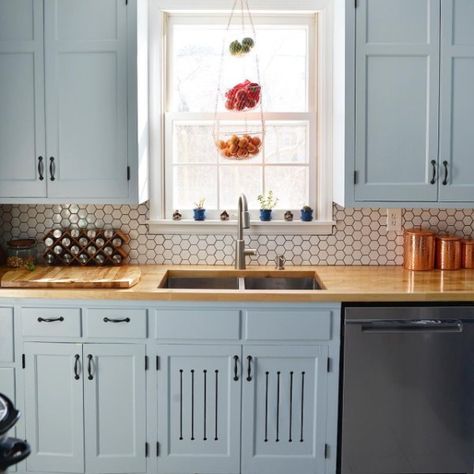 Sherwin Williams sleepy hollow kitchen project Blue Paint Color, Fleetwood Paint, Blue Kitchen Cabinets, Blue Paint Colors, Sherwin Williams Paint Colors, Blue Cabinets, Southern Homes, Paint Projects, Sleepy Hollow