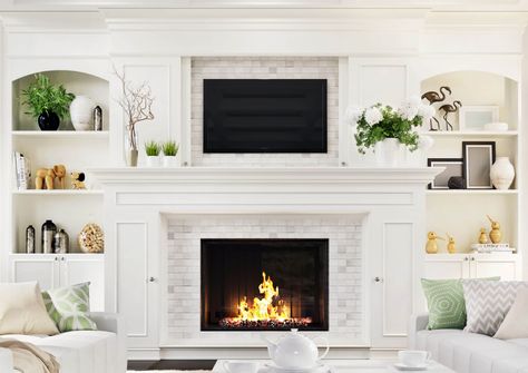 Fireplace Trends for 2022 - Complete Home Concepts Built In Decorating Ideas, Wall Units With Fireplace, Realistic Electric Fireplace, Best Electric Fireplace, Built In Electric Fireplace, Interior Design Principles, Loft Stil, Fireplace Built Ins, Electric Fireplace Insert