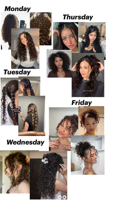 Monday-Friday Hairstyles Throughout The Week, Hairstyles For Monday, Monday Hairstyles, Hairstyles For The Week, 3b Hairstyles, Week Hairstyles, Protective Styles For Natural Hair Short, Quick Curly Hairstyles, Curly Head