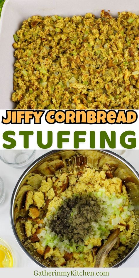 This super easy to make Jiffy Cornbread stuffing recipe is the perfect Thanksgiving side dish. If you love stuffing, this is the best cornbread stuffing recipe that kids and adults will love. Homemade Cornbread Stuffing Recipe Thanksgiving, Jiffy Stuffing Recipe, Corn Bread Jiffy Stuffing, Jiffy Cornbread Stuffing Recipes, Cornbread Stuffing Recipes Easy, Jiffy Cornbread Stuffing, Easy Cornbread Stuffing Recipe, Best Cornbread Stuffing, Best Cornbread Stuffing Recipe