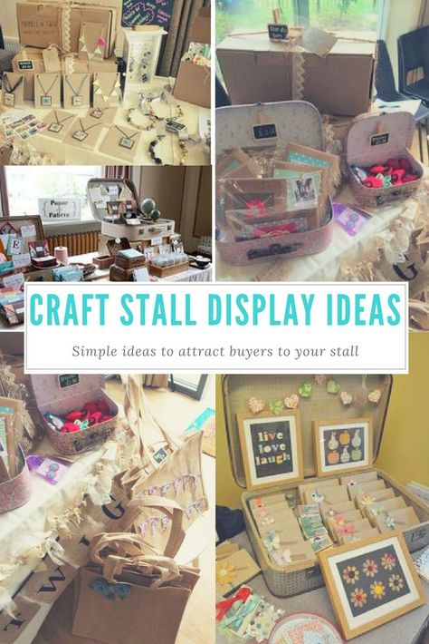 Craft Stall Display Ideas for a Craft Fair. Vintage suitcases to display arts and crafts. How to attract buyers to your stall for a craft fair. Etsy sellers. Stall Display Ideas, Craft Stall Display Ideas, Craft Stall Display, Craft Fair Booth Display, Craft Show Booths, Arts And Crafts Interiors, Stall Display, Twig Crafts, Arts And Crafts Storage