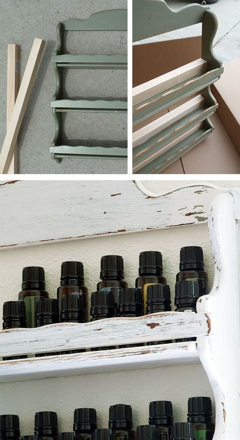 A DIY essential oils storage solution that's accessible, attractive and affordable. Essential Oils Storage, Essential Oil Rack, Paint Bottles, Oil Rack, Display Plates, Oil Shelf, Essential Oil Shelf, Spice Shelf, Diy Essentials