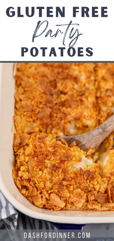 If you're looking for gluten free side dishes for special occasions, you NEED to try this recipe for Gluten Free Funeral Potatoes (AKA Hash Brown Casserole or Party Potatoes). Made with simple ingredients like shredded potatoes and cheese, this easy casserole recipe is perfect for holiday dinners (Thanksgiving, Christmas, Easter, etc), or even as a make ahead breakfast casserole! Gluten Free Cheese Potatoes, Gluten Free Cheesy Potato Casserole, Thanksgiving Recipes Side Dishes Gluten Free, Gluten Free Cheesy Hashbrown Casserole, Gluten Free Side Dishes For Christmas, Gluten Free Potato Casserole, Gluten Free Sides For Thanksgiving, Gluten Free Vegetable Side Dishes, Gluten Free Potato Recipes