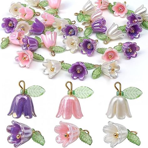 Amazon.com: 30PCS Acrylic Spring Flower Charms for Floral Elegant Pendants, Jewelry Making, DIY Necklace, Bracelets, Earrings, Crafts, Croc (White, Pink, Purple) : Arts, Crafts & Sewing Earrings Crafts, Lily Of The Valley Flowers, Different Crafts, Valley Flowers, Acrylic Gems, Charms For Jewelry Making, Elegant Pendant, Unique Crafts, 3d Flowers